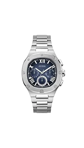 GUESS Watch GW0572G1 - Armbanduhr für Herren mit elegantem Silber Edelstahlband und stylischem blauen Zifferblatt. Ideal für jeden Anlass, wasserdicht bis 5 bar und wird in einer hochwertigen Geschenkbox geliefert.