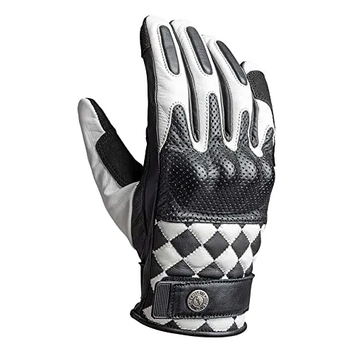 John Doe Tracker Motorrad Handschuhe Gr. L - Vintage Race in Weiß-Schwarz - Handschuhe für ATV/Quad und Onroad, atmungsaktiv mit hohem Grip und Protektoren für beste Sicherheit und Komfort. Ideal für den Sommer!