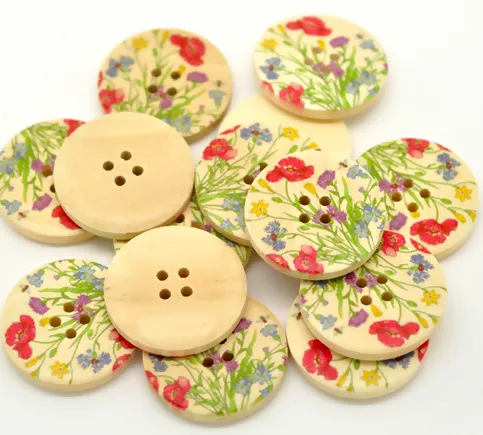 Holzknöpfe 30mm mit Blumenmotiv XXL 4-Loch Knopf Knöpfe zum annähen basteln 15