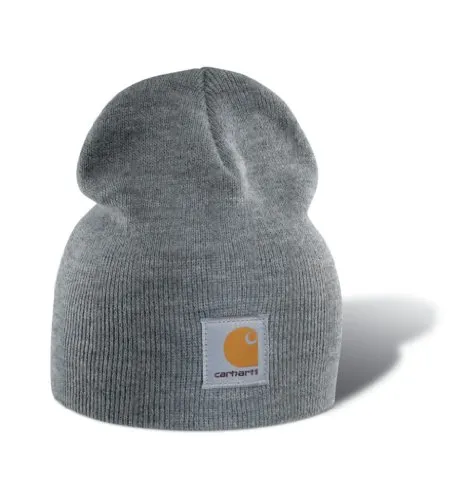 Carhartt Herren Knit Beanie, Grau meliert, OFA - Strickmützen für Herren, aus 100% Polyacryl, ideal für kalte Tage und mit stylischem Carhartt-Etikett für einen modischen Look.
