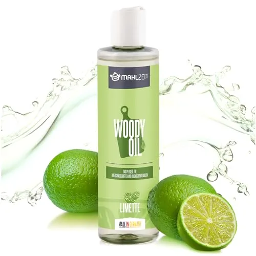 Mahlzeit WOODY OIL Holzpflege, Öl für Schneidebretter und Holzküchenutensilien | 250 ml, Limettenduft | 100% natürlich | Holzöl für Holzschneidebretter Arbeitsplatten Küche, Arbeitsplattenöl