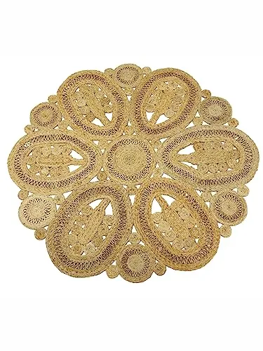 carpetfine Juteteppich Liam Rund Beige Ø 120 cm - Teppich aus 100% Jute, handgewebt und pflegeleicht, ideal für Wohnzimmer, Schlafzimmer und Küche im modernen Boho-Style.