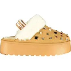 Schuhe Laura Biagiotti 9269macamel40 - Stilvolle Damen-Winterpantoffeln in Weiß - Größe 40 - Elegante Damen-Winterpantoffeln in Weiß mit funkelnden Strass-Details. Der komfortable Keilabsatz sorgt für angenehmes Tragegefühl. Ideal für kalte Tage und modische Auftritte zu Hause oder unterwegs.