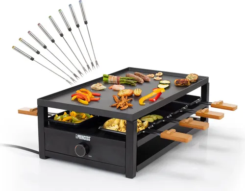 Black Steel Raclette Tischgrill für 8 Personen mit Ablage