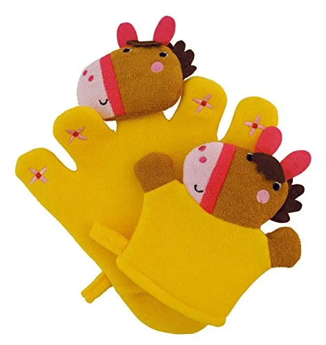 Bieco 04004089 - Waschhandschuh Set Pferdchen Jana mit Baby, ca. 27 x 22,5 x 2 cm