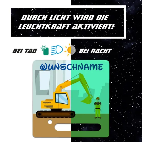 Bagger Folie Nachtleuchtend mit Wunschname für Toniebox Aufkleber Kinder Y031-16