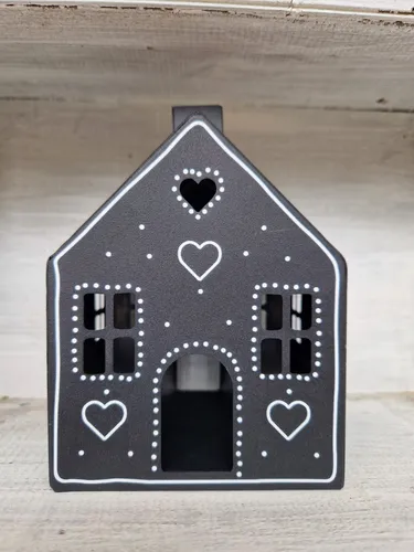 Windlicht Häuschen Kerzenhäuschen Weihnachten Herz Eisen Schwarz 10x9x15,5cm