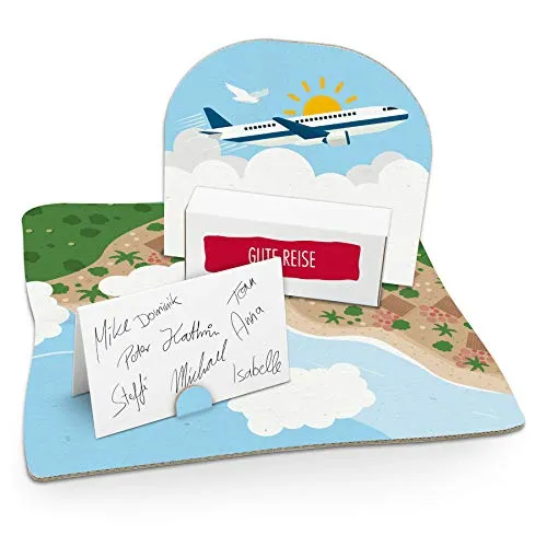 itenga Flugzeug Geldgeschenk Gastgeschenk Verpackung Reisekasse mit Bodenplatte, Geschenkkarte und Stickerbogen