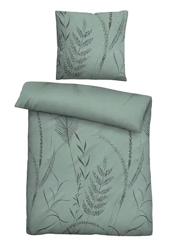 biberna Melange-Flanell Bettwäsche 155x200 cm, Fichte - Bettwäsche aus 100% Baumwolle mit kuscheligem Flanell, ideal für erholsamen Schlaf und pflegeleicht bei 60°C waschbar.