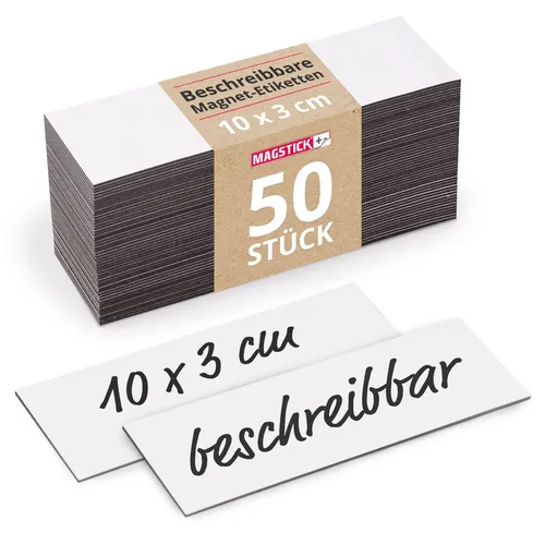 beschreibbare Magnet Etiketten I 10 x 3 cm I weiß - Magstick® 50