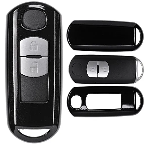 Auto Schlüssel Cover Hülle für Mazda 2 3 6 CX-3 CX-5 MX-5 Smartkey 2/3 Taster/Farbe: Metallic Schwarz