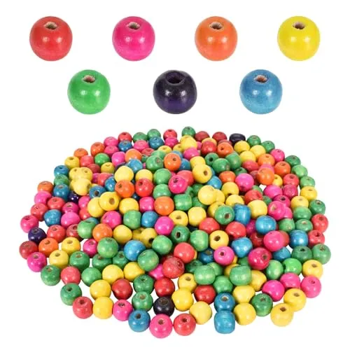 volumoon Bunte Holzperlen Set, 400 Stück Runde Farbig Bastelnperlen für DIY Armbänder, Holzperlen Grossloch für Halsketten, Schmuck, Schlüsselanhänger (11×12 mm)