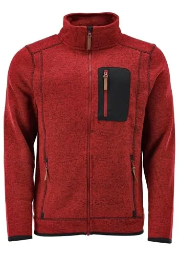 OS Trachten Orbis Herren Fleecejacke Strickfleecejacke Freizeitjacke mit Stehkragen hochgeschlossen Nucku, Größe:XL, Farbe:hochrot