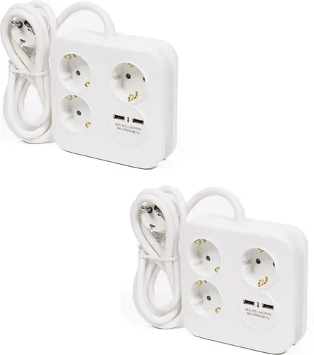 2x Steckerleiste Steckdosenleiste 3-fach Rund mit 2 USB Fast Charge Anschlüssen Tischsteckdose Mehrfachsteckdose Mehrfachstecker Steckdose