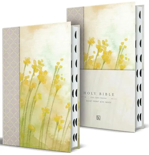 Holy Bible: King James Version, Yellow With Flowers, Giant Print Large Format, With Ribbon Marker, Red Letter and Thumb Index