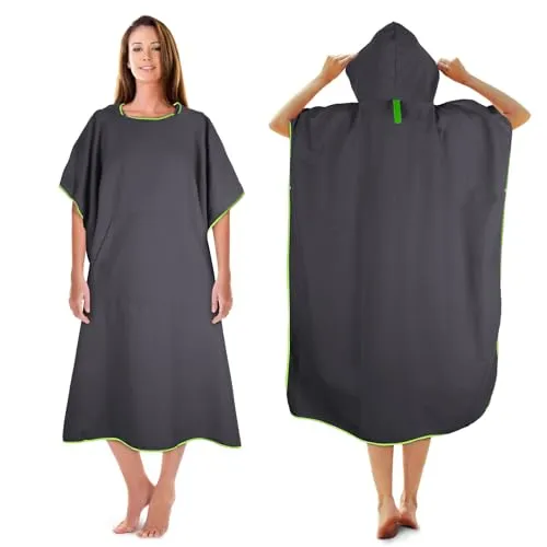 KUOGAS Badeponcho Damen& Herren,Poncho Handtuch,Mikrofaser-Surf Poncho, Badeponcho Handtuch, aus Mikrofaser auch als Umkleidehilfe Strand (Dunkelgrau,L)