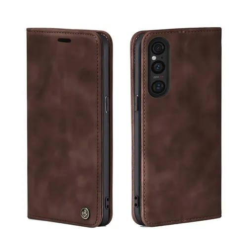 Handy Hülle für Sony Xperia 1 V Klapp Magnet Smartphone Cover Case Braun