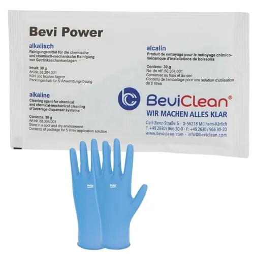 Bevi Power alkalisch Pulver in 1 Beutel Reinigungmittel für Getränke Leitungen Bier Zapfanlagen Schankanlagen mit 1 Paar Einweghandschuhen