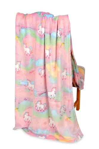 FEBE Kuscheldecke Kinder Leuchtend im Dunkeln Einhorn 150x200 Flauschige Weiche Kinderdecke Kinderbettdecke Mädchen Jungen Glow Blanket