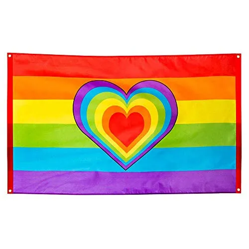 Boland 44721 - Polyester Fahne Regenbogen, bunt, Größe 90 x 150 cm, mit Metallösen, Herz, Christopher Street Day, Hippie, Homosexualität, Dekoration