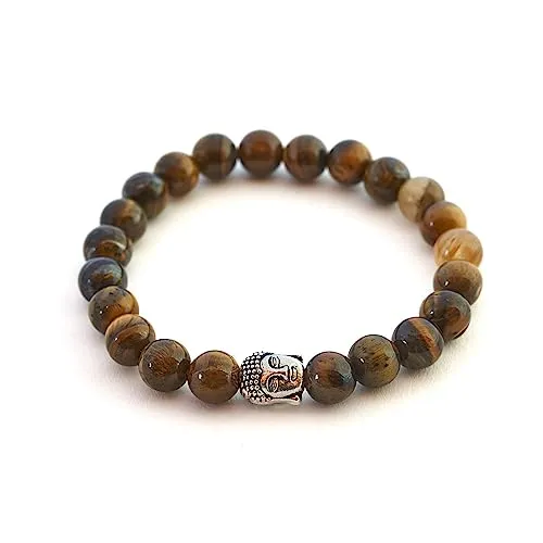 BERGERLIN Tigerauge Armband echt mit Naturstein Perlen - Buddha Armband