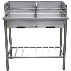 Grilltisch aus Edelstahl - große Outdoorküche mit höhenverstellbaren Grillflächen, praktische Ascheschubladen für einfache Reinigung