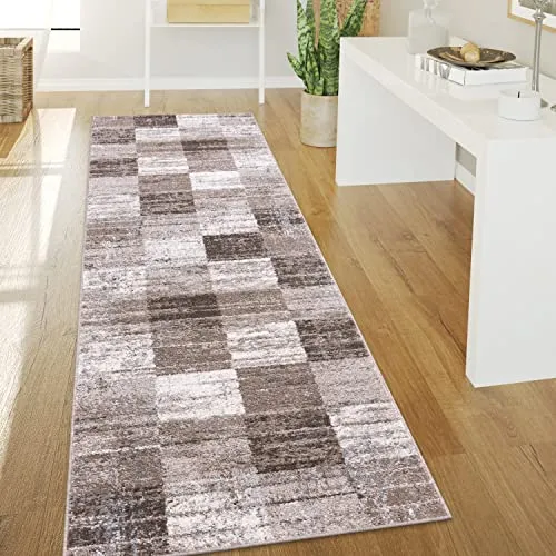 Paco Home Teppich Wohnzimmer Kurzflor Vintage Stil Abstrakt Modernes Geometrisches Rautenmuster Design, Grösse:60x100 cm, Farbe:Braun