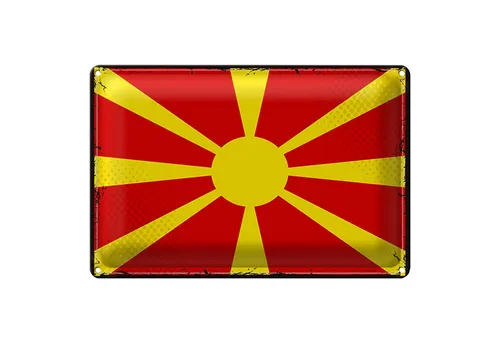 Roomando Metallschild Blechschild Flagge Mazedonien 30x20cm Retro Flag Macedonia
