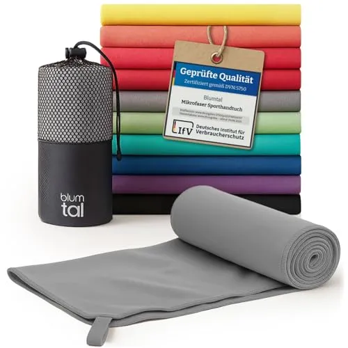 Blumtal Mikrofaser Handtuch 140x70 cm leicht & extra saugstark - schnelltrocknende Microfaser Handtücher - optimales Fitness Handtuch/Mikrofaser Strandtuch/Gym Towel - Reisehandtuch kompakt - Grau