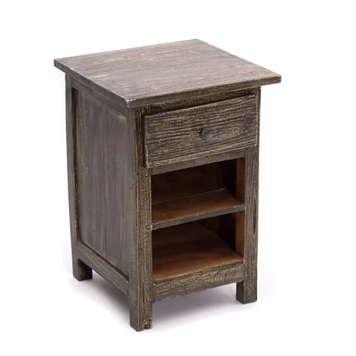 CREEDWOOD TELEFONTISCH Ben | Rustikaler Mahagoni Nachttisch - Handgefertigter Nachttisch aus Mahagoni Holz, einzigartig mit Schublade und zwei Fächern. Ideal für vielseitige Nutzung im Schlafzimmer, Bad oder Flur. Maße: 55x38x38 cm.