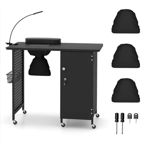 Manikürtisch für Nageltechniker mit 6 Rädern und Staubbeuteln - Praktischer Manikürtisch in Schwarz, ideal für den professionellen Einsatz. Ausgestattet mit 6 Rädern und Staubbeuteln für eine saubere Arbeitsumgebung.
