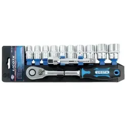 Stecknuss Satz 12-teilig mit Knarrenkasten 1/2 Zoll - Hochwertiger 12-teiliger Stecknuss Satz mit Superlock System für präzise Schraubarbeiten. Ideal für Werkstätten und Heimwerker, garantiert dieser Satz Langlebigkeit und Effizienz bei jedem Einsatz.