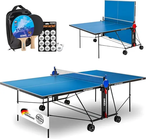 GEWO Tischtennisplatte AWR Easy Outdoor blau – wetterfest und klappbar - Die GEWO Tischtennisplatte Easy AWR Outdoor ist ideal für den Außenbereich. Sie bietet eine robuste Melaminharz-Oberfläche für gleichmäßige Ballrücksprünge und ist klappbar für einfachen Transport und Lagerung. Perfekt für Freizeit und Familie!