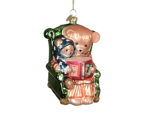 Kaemingk Christbaumschmuck, Christbaumschmuck Glas 11,5cm Teddys im Sessel Figur Grün / Beige