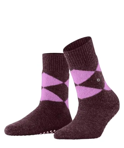 Burlington Damen Stoppersocken Cosy Argyle W HP Wolle rutschhemmende Noppen 1 Paar, Lila (Garnet 8185), 36-41