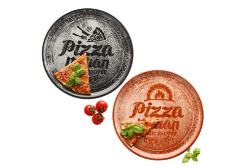MamboCat Pizzateller 2x Ø31cm - Rot & Schwarz XL-Teller - Pizzateller für 2 Personen im XL-Format, ideal für Pizza und Beilagen. Hochwertiges Porzellan mit einzigartigem Design und praktischer Stapelbarkeit.