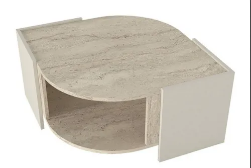 ibonto Couchtisch Wohnzimmertisch Moderner Beige mit Granitoptik & Stauraum – 75x75 cm (1-St)