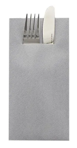 Sovie HOME Besteckserviette in GRAU aus Linclass Airlaid, 40 x 40cm, 1/8 Falz, 12 Stück, elegante Airlaid-Servietten mit integrierter Tasche für Besteck