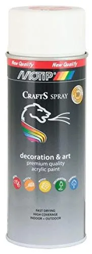 CRAFTS Lack Motip Acryl weiß matt Spray Farbe Universal witterungsbeständig mit UV-Schutz - 400 ml Dose (RAL 9010 Reinweiß matt)