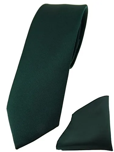 TigerTie Herren Krawatte – schmale 5,5 cm Krawatte Designer Einstecktuch in dunkelgrün einfarbigem Design, ideal für Geschäftstermine, festliche Anlässe und die Freizeit
