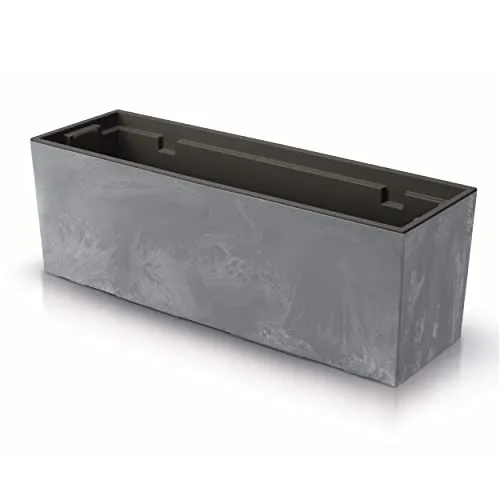 Blumenkasten mit praktischem Einsatz Blumentopf Länge: 58 cm Balkonkasten auf Kunststoff Betonoptik Beton Struktur Grau Farbe Innen/Außenbereiche
