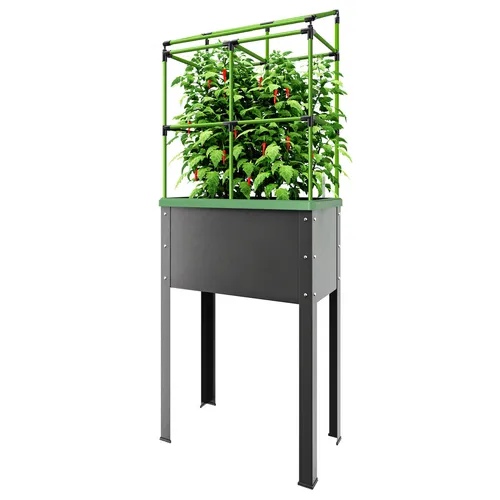Bio Green Metall-Hochbeet City Jungle Heidelberg - Hochbeet-Kit mit integriertem Bewässerungssystem und Rankgitter, ideal für Gemüse, Kräuter und Blumen auf kleinstem Raum.