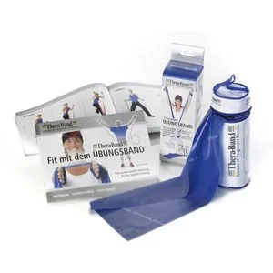 THERABAND Fitnessband Übungsband Set extra stark 2,5m x 12,8cm, bis 2,6 kg Widerstand, blau, Flachband aus Latex