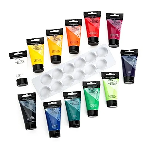 Royal Langnickel & Langnickel Acrylfarbe, 75 ml, 12 Stück, ACR75-12, Schwarz/Blau/Grün/Rot/Violett/Weiß/Gelb, 0.5 Liters