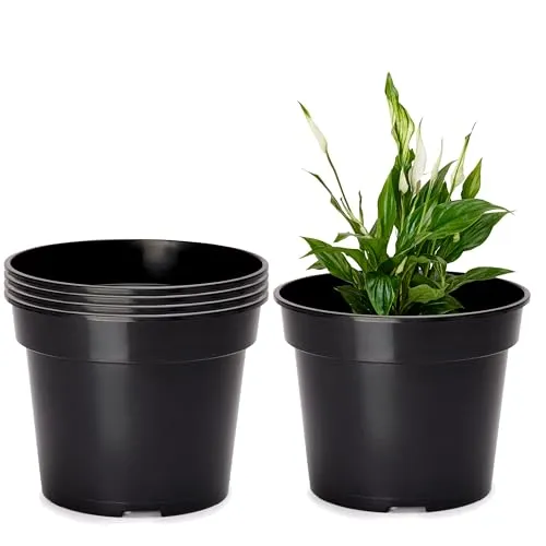 Garronda Blumentopf Kunststoff Pflanztopf rund Kräutertopf Anzuchttöpfe Blumentopf Schwarz für Innen und Aussen 28cm GD-0025 (5 Stück Schwarz, ⌀ 28 cm H 22 cm)
