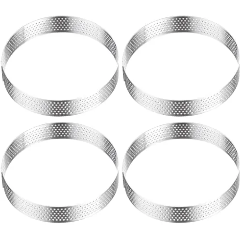 Westmark Tartelette-Rahmen 4 Stk. – Perfekte Tarte- und Quicheformen – Gleichmäßiges Backergebnis dank Perforation – Silber, 4 x Ø 10 cm