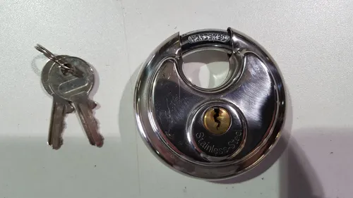 Schloss rund 90mm Edelstahl mit 2 Schlüsseln Vorhängeschloss Anhängerschloss