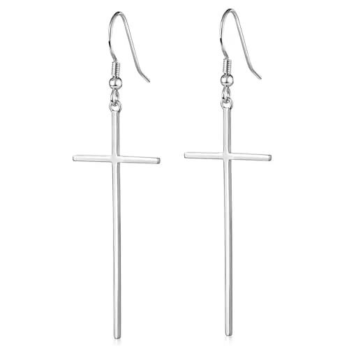 MATERIA 925 Silber Ohrhänger Kreuz - Elegante Damen Ohrringe - Ohrschmuck aus rhodiniertem Sterlingsilber, anlaufgeschützt und perfekt für besondere Anlässe wie Hochzeiten oder Jubiläen. Maße: 20x59mm, im edlen Schmuck-Etui.