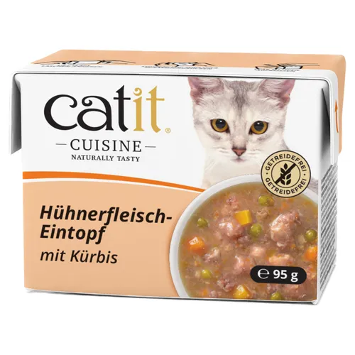 Catit Cuisine - Premium Nassfutter für Katzen - Eintopf mit Hühnerfleisch und Kürbis, Ergänzungsfuttermittel, 95g, getreidefrei, hoher Fleischanteil