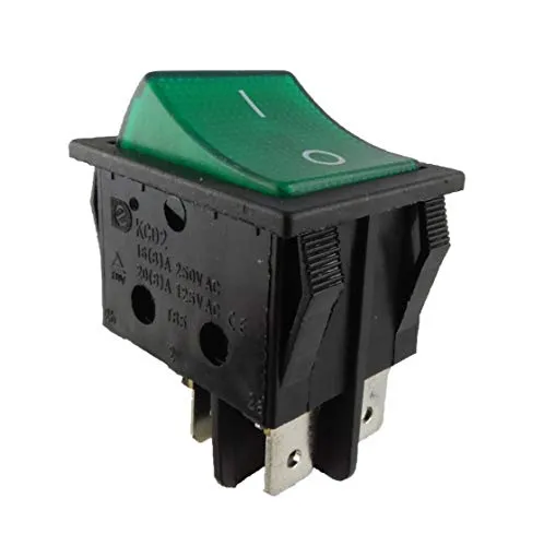 Einbau Wippschalter, 2 polig (4pin) 16A 250~28.5 * 21.9mm Grün Beleuchtet (1)